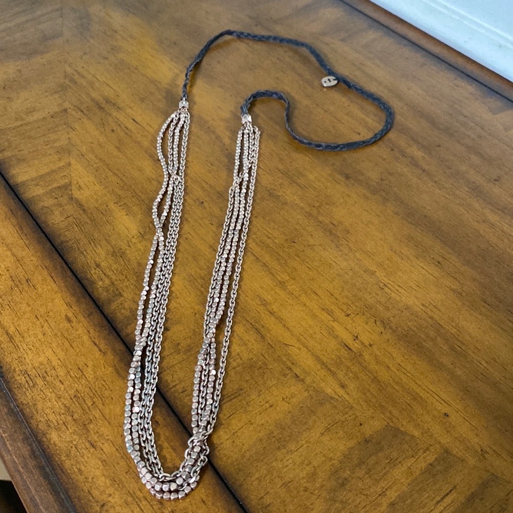 Fossil Rose Gold and Brown Braided Fossil Necklace - LONG!